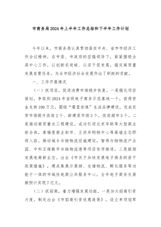 市商务局2024年上半年工作总结和下半年工作计划