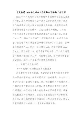 市文旅局2024年上半年工作总结和下半年工作计划
