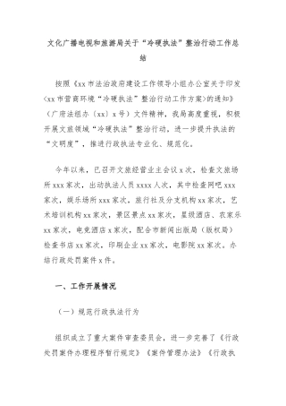 文化广播电视和旅游局关于“冷硬执法”整治行动工作总结