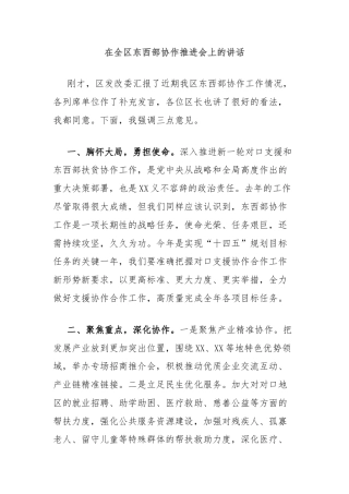 在全区东西部协作推进会上的讲话