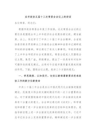 在市政协五届十三次常委会会议上的讲话
