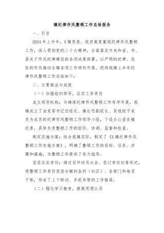 镇纪律作风整顿工作总结报告