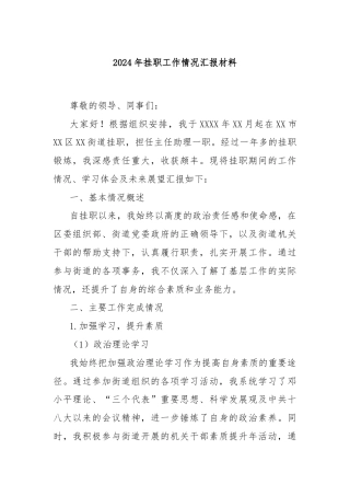 2024年挂职工作情况汇报材料