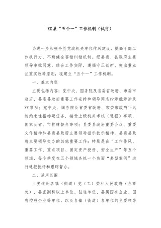 XX县“五个一”工作机制（试行）