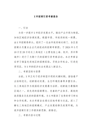 X市招商引资考察报告