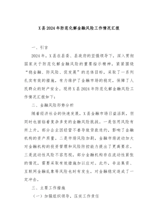 X县2024年防范化解金融风险工作情况汇报