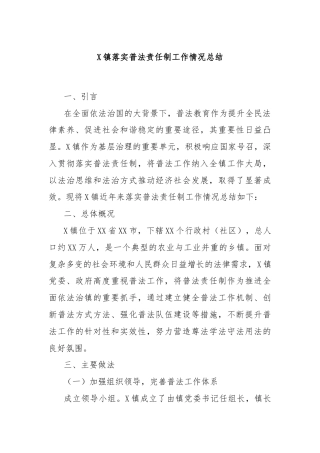 X镇落实普法责任制工作情况总结