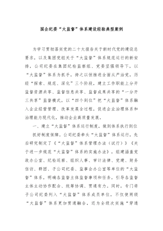 国企纪委“大监督” 体系建设经验典型案例