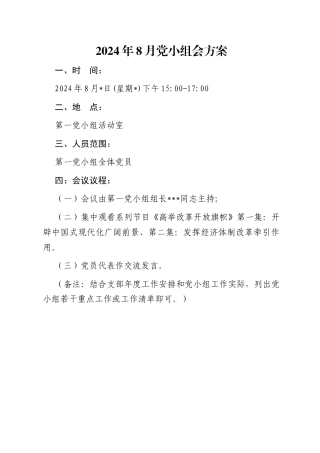 2024年8月党小组会方案