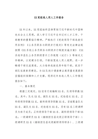 XX党组选人用人工作报告