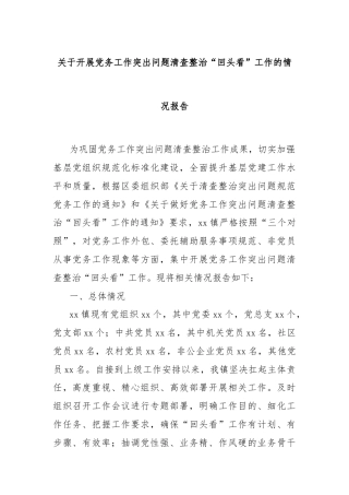 关于开展党务工作突出问题清查整治“回头看”工作的情况报告