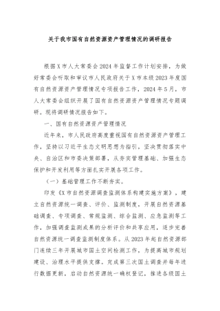 关于我市国有自然资源资产管理情况的调研报告