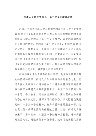 街道人员学习党的二十届三中全会精神心得