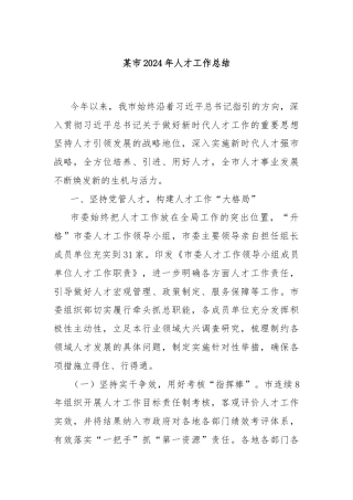 某市2024年人才工作总结
