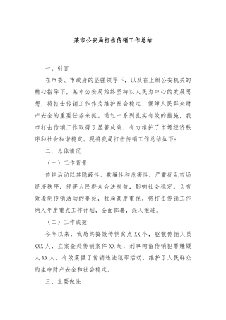 某市公安局打击传销工作总结