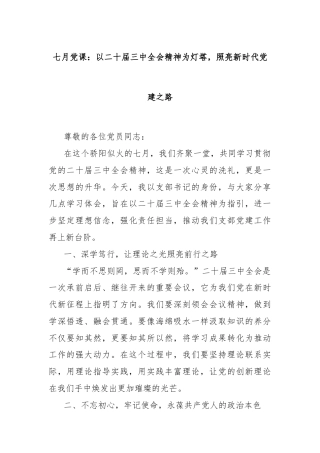 七月党课：以二十届三中全会精神为灯塔，照亮新时代党建之路