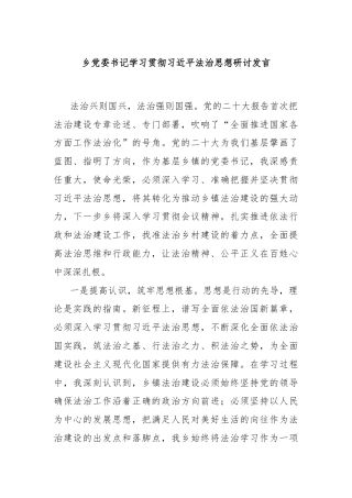 乡党委书记学习贯彻习近平法治思想研讨发言