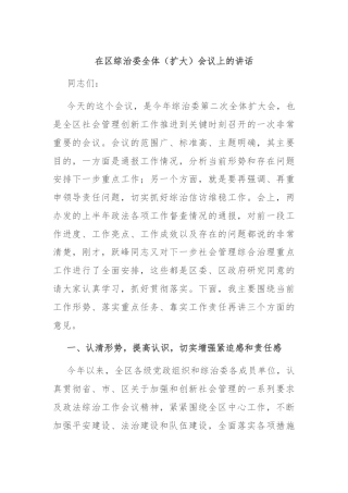 在区综治委全体（扩大）会议上的讲话