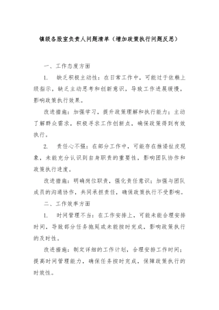 镇级各股室负责人问题清单（增加政策执行问题反思）