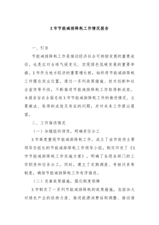 X市节能减排降耗工作情况报告