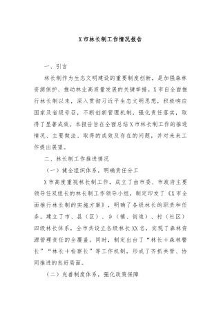X市林长制工作情况报告