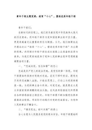 青年干部主题党课：培育“十心”，塑造优秀年轻干部