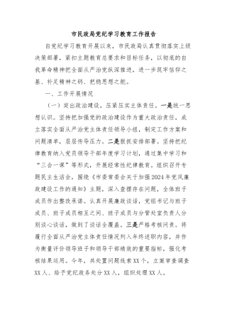 市民政局党纪学习教育工作报告