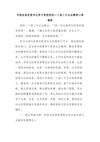 市税务局党委书记学习贯彻党的二十届三中全会精神心得感悟
