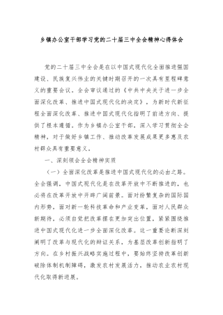 乡镇办公室干部学习党的二十届三中全会精神心得体会