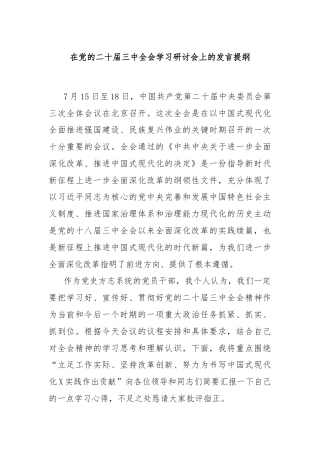 在党的二十届三中全会学习研讨会上的发言提纲