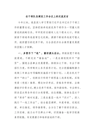 在干部队伍建设工作会议上的交流发言