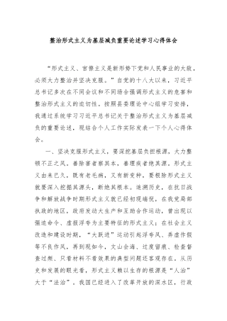 整治形式主义为基层减负重要论述学习心得体会