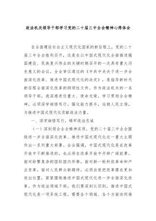 政法机关领导干部学习党的二十届三中全会精神心得体会