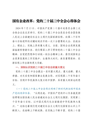 国有企业改革：党的二十届三中全会心得体会