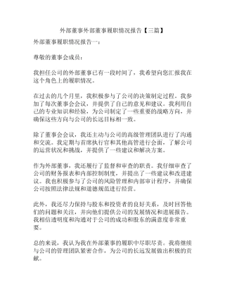 外部董事外部董事履职情况报告【三篇】