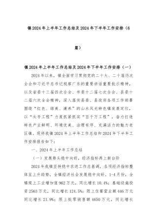 (6篇)镇2024年上半年工作总结及2024年下半年工作安排