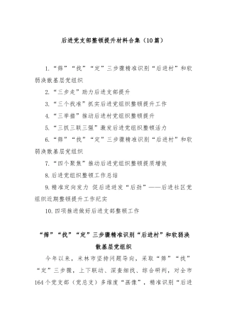 (10篇)后进党支部整顿提升材料合集