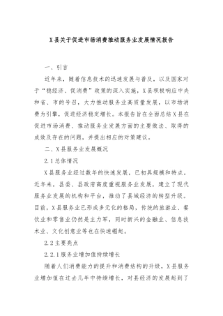 X县关于促进市场消费推动服务业发展情况报告