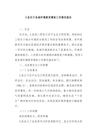 X县关于县城环境提质增效工作情况报告