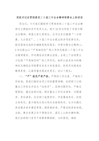 党组书记在贯彻落实二十届三中全会精神部署会上的讲话