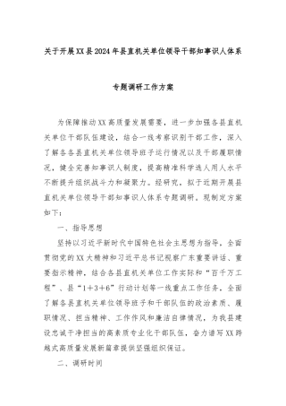 关于开展XX县2024年县直机关单位领导干部知事识人体系专题调研工作方案