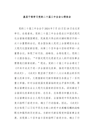 基层干部学习党的二十届三中全会心得体会