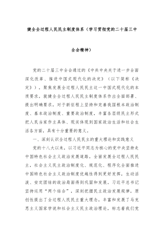 健全全过程人民民主制度体系（学习贯彻党的二十届三中全会精神）