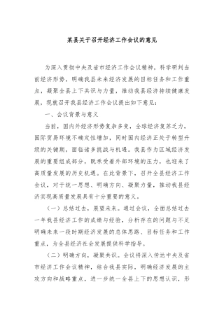 某县关于召开经济工作会议的意见