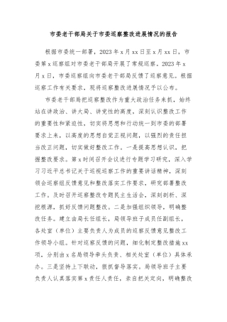 市委老干部局关于市委巡察整改进展情况的报告