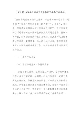 统计局2024年上半年工作总结及下半年工作安排
