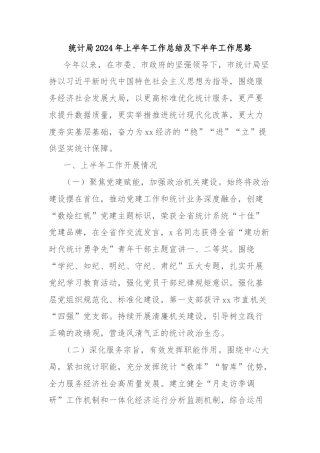 统计局2024年上半年工作总结及下半年工作思路