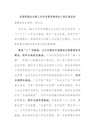 在国资国企合规工作任务落实推进会上的汇报发言