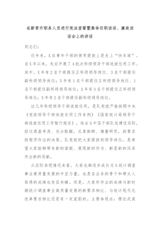在新晋升职务人员进行宪法宣誓暨集体任职谈话、廉政谈话会上的讲话