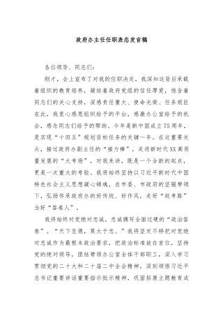 政府办主任任职表态发言稿